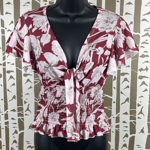 See The Shades Smocked Waist Tie Front Flutter Sleeve Top S NEW